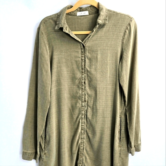 Bella Dahl Moss Green Long Sleeve Shirt Dress - Picture 2 of 13